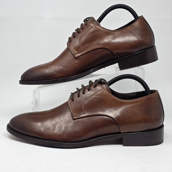 Marco Vittorio Plain-Toe Dress Shoe Men Sz 7.5 Brown Lace Made In Italy Preowned